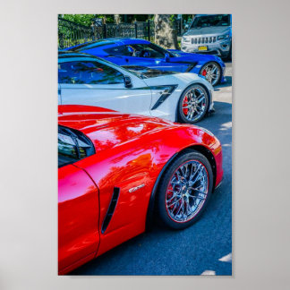 Poster Corvette Chevrolet C7 Vermelho Branco e Azul