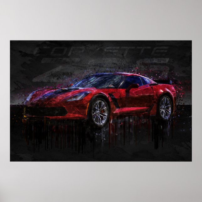 Poster Corvette vermelho e preto Z06 (Frente)