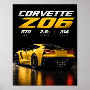 Poster Corvette Z06 Carro Esportivo Amarelo – Desempenho