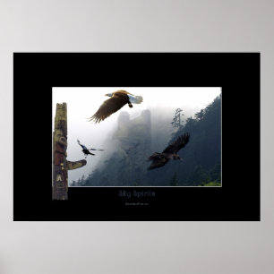 Poster Corvo Arte-temático do Haida, Eagle & Totem pólo