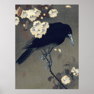 Poster Corvo e Flor por Ohara Koson