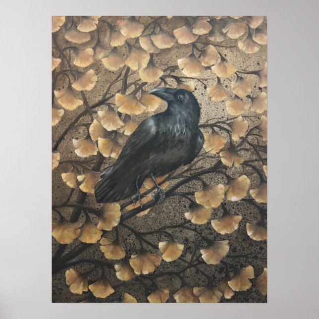 Poster Corvo e Folhas de Gingko (Frente)