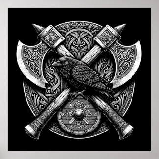 Poster Corvo e Machados – Arte da Parede de Escudos do Gu