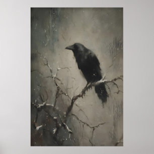 Poster Corvo Em Galho Seco, Arte de Parede de Pássaro Cor