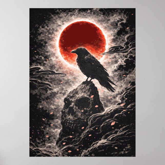 Poster Corvo em Rocha da Caveira sob a Lua Vermelha, Arte (Frente)