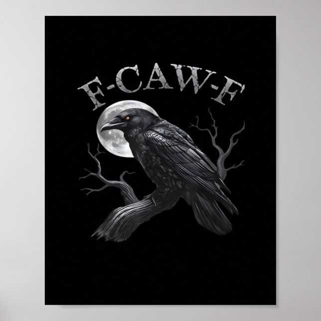 Poster Corvo F-Caw-F Pássaro Engraçado Lua Clássico Retrô (Frente)