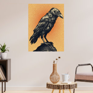 Poster Corvo Gótico em Tons de Pêssego Suave