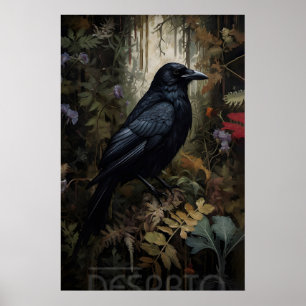 Poster Corvo na floresta imprimível, retrato de um corvo