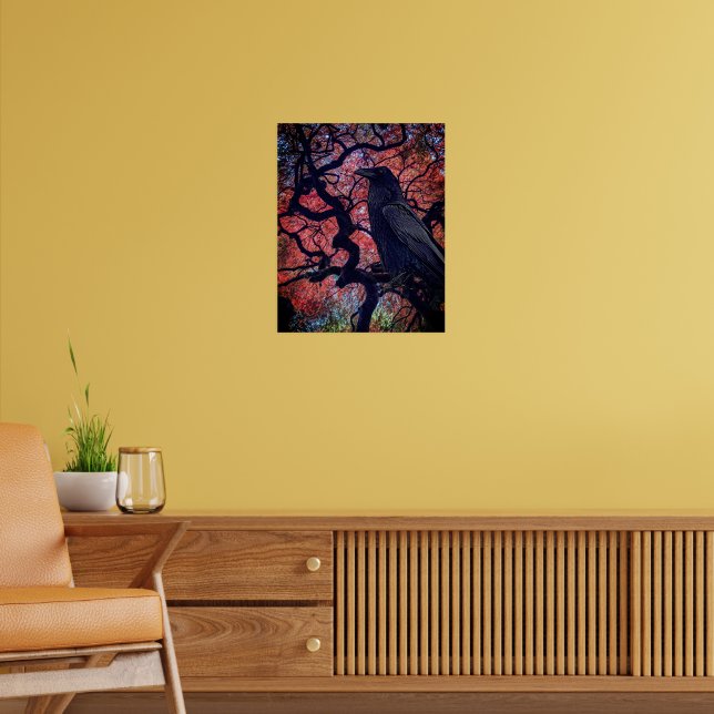 Poster Corvo Preto e Bordo Japonês Retorcido (Sala de Estar 2)