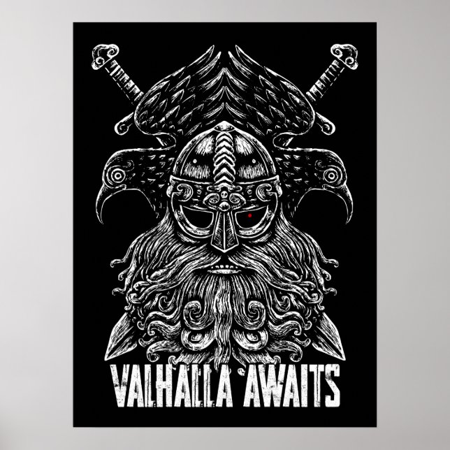 Poster Corvos de Odin Mitologia Viking Valhalla espera (Frente)