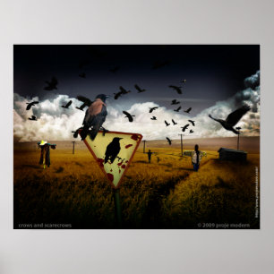 Poster corvos e espantalhos