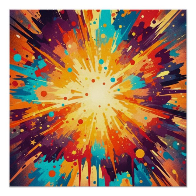 Pôster Cosmic Burst Abstract Splatter Art (Frente)
