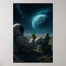 Poster Cosmic Chill — Relaxing Astronaut with Planet View