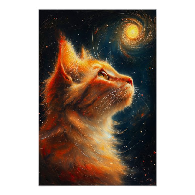 Pôster Cosmic Dreamer | Ginger Cat Stargazing (Frente)