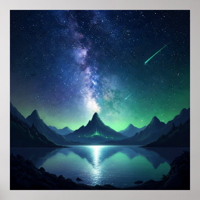 Poster Cosmic Landscape Lake - Night Sky Wall Art (Frente)