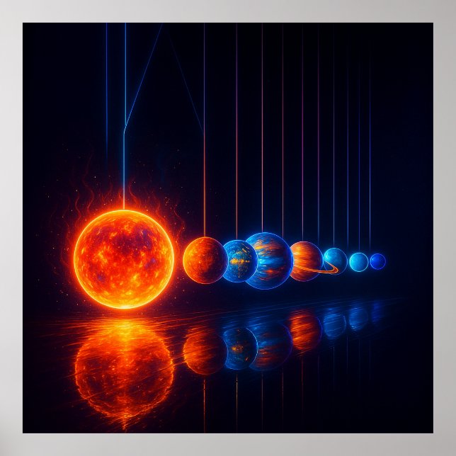 Poster Cosmic Newton’s Cradle – Planetary Motion Art (Frente)