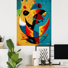 Poster Cosmic Orbit Abstraction in Teal & Tangerine