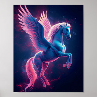 Poster Cosmic Pegasus Wall Art – Neon Blue