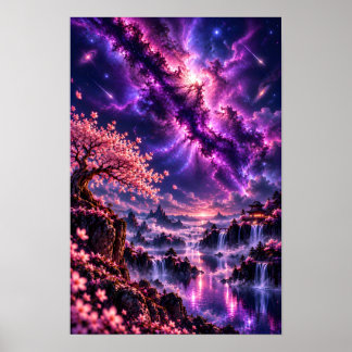 Poster Cosmic Sakura: Fantasia do Lago Celestial na Galáx