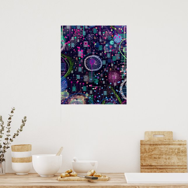 Poster Cosmic Snow Storm: Abstract Maximalism Art (Cozinha)