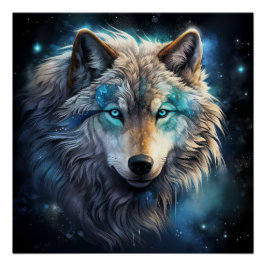 Pôster Cosmic Spirit Wolf Fantasy Poster