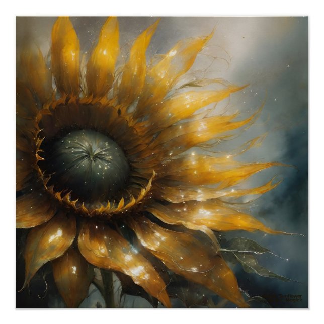 Pôster Cosmic Sunflower - AI Fantasy Digital Art Print (Frente)
