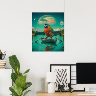 Poster Cósmico do Lago Surreal de Ave Steampunk