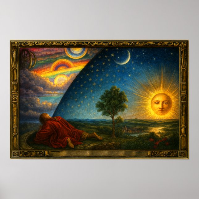Poster Cosmos Celestial Derivado da Gravura de Flammarion (Frente)