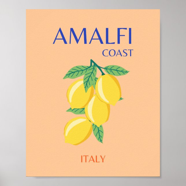 Poster Costa Amalfi, Itália, Viagem Art, Pastel, Laranja (Frente)