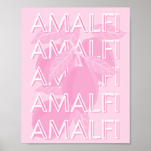 Poster Costa Amalfi, Itália, Viagem Art, Pré-ppy, rosa