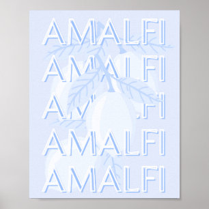 Poster Costa Amalfi, Itália, Viagem Art, Preppy, Blue