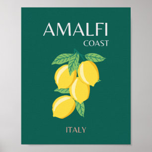 Poster Costa Amalfi, Itália, Viagem Art, Retro, Verde