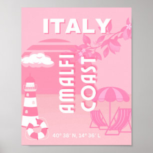 Poster Costa Amalfi, Viagem, Arte Rosa