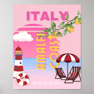 Poster Costa Amalfi, Viagem de pré-disquete, rosa
