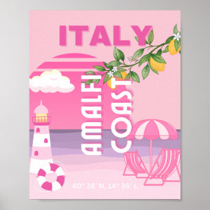 Poster Costa Amalfi, Viagem de pré-disquete, rosa