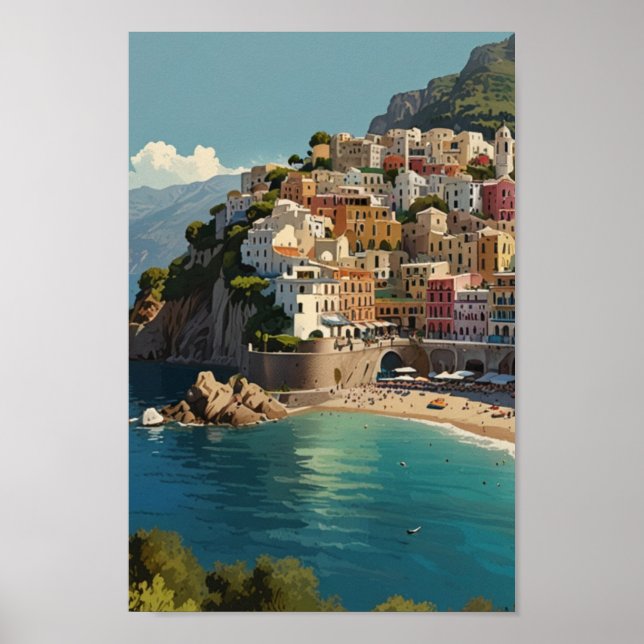 Poster Costa Amalfi viagens vintage (Frente)