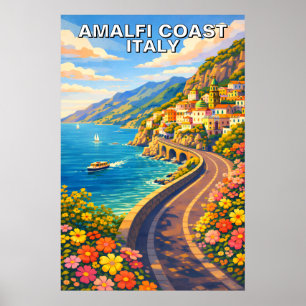 Poster Costa Amalfitana Itália Ríviera Viagem Vintage