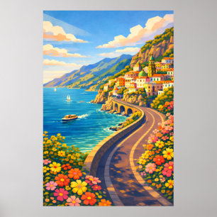 Poster Costa Amalfitana Itália Riviera Viagem Vintage
