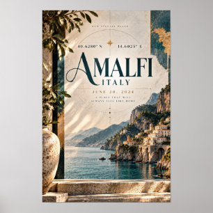 Poster Costa Amalfitana Itália Viagem Mediterrâneo Elegan