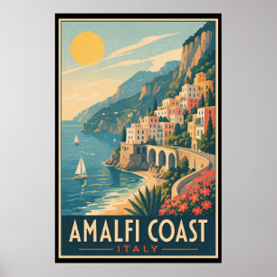 Poster Costa Amalfitana Itália Viagem Vintage