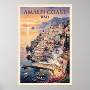 Poster Costa Amalfitana Itália Viagem Vintage