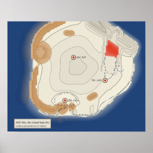 Poster Costa com dunas, mapa de tinta de uma ilha mantida