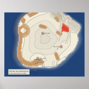 Poster Costa coroada por colina, mapa de tinta de uma ilh
