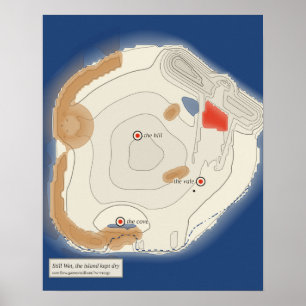Poster Costa da maré baixa, mapa de tinta de uma ilha man