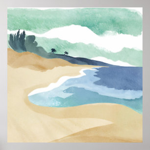 Poster Costa da Praia   Aquarela Azul