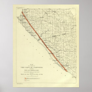 Poster Costa de Califórnia que mostra a falha de San