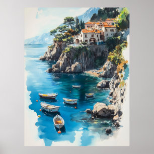 Poster Costa de Dreamy Amalfi: Design de pintura por aqua