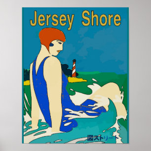 Pôster Costa do jérsei, Bather de Deco, japonês