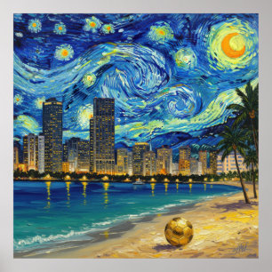 Poster Costa Dourada de Miami Futebol Elegante e Arte Fin