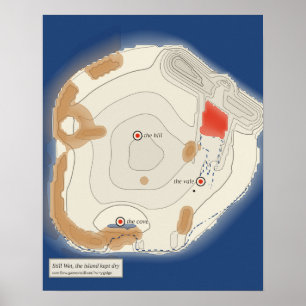 Poster Costa espalhada pela lagoa, mapa de tinta de uma i